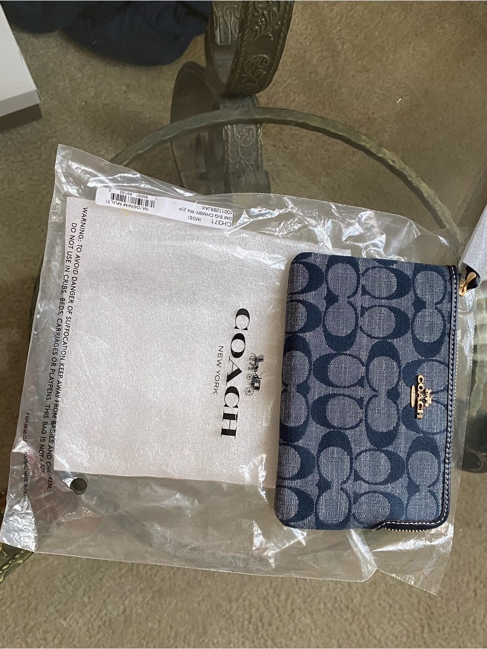 Coach Signature Zip Phone Wallet in Navy and Denim